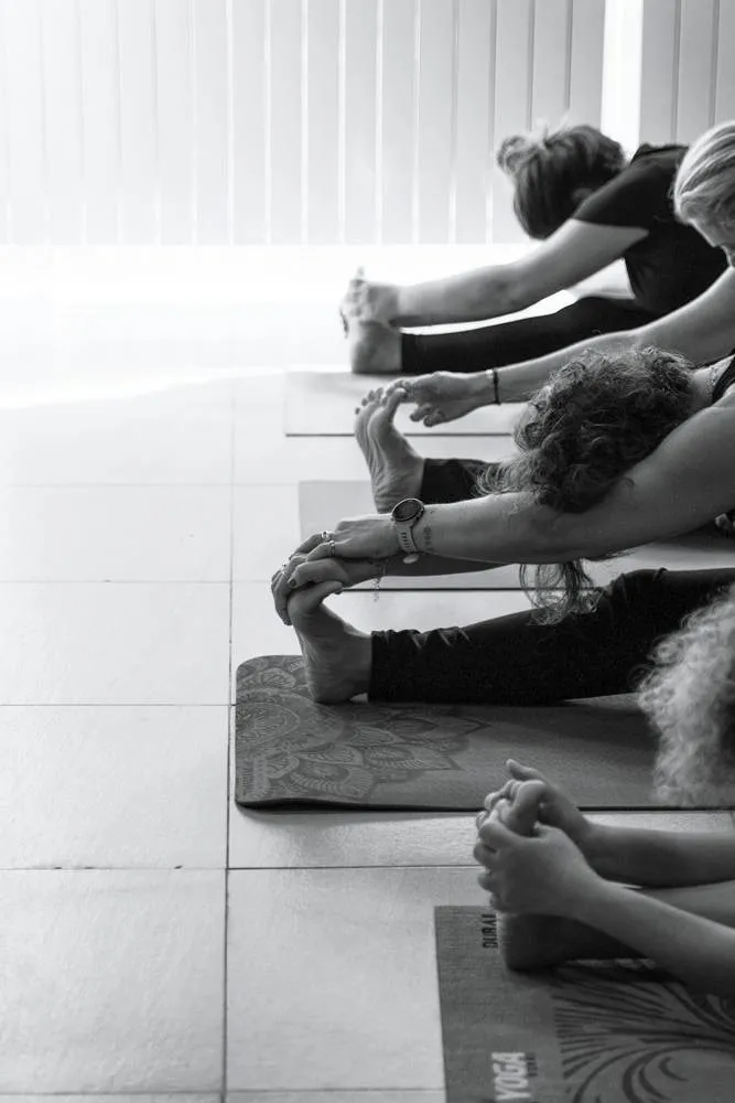 Group stretching on yoga mats in a studio